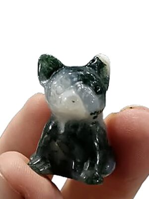 Mini Sitting Crystal Dog · Moss agate
