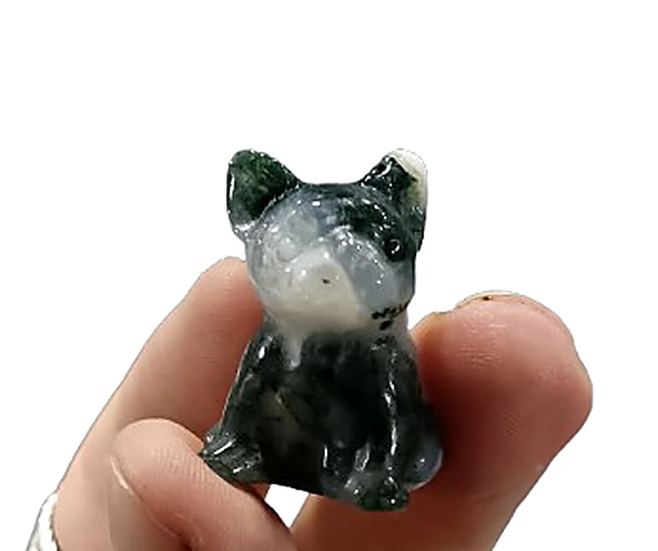 Mini Sitting Crystal Dog · Moss agate