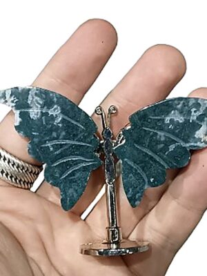 Small Crystal Butterfly on Stand · Moss agate
