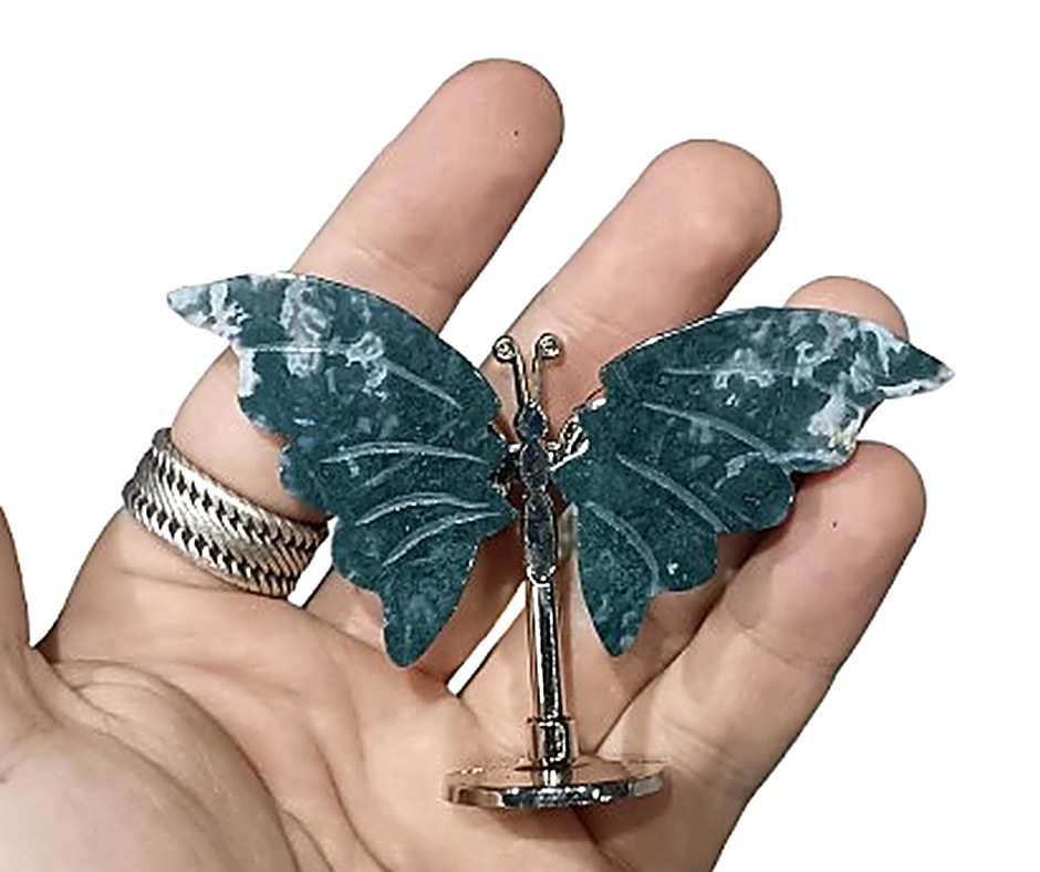 Small Crystal Butterfly on Stand · Moss agate